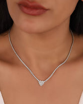 2 mm Tennis Chain Heart Sterling Silver Necklace, Cubic Zirconia Tennis Choker